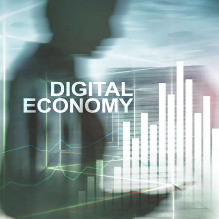 DIgital economy, financial technology concept on blurred background.の写真素材