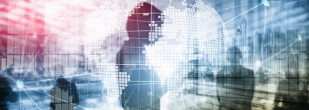 3D Earth hologram on blurred background.Global business and communication concept.