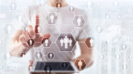HR, Human Resources, Recruitment, Organisation structure and social network concept.