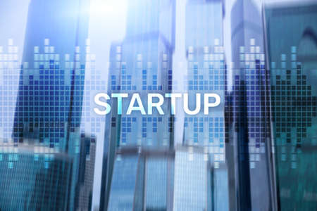 Startup concept with double exposure diagrams blurred background.の写真素材