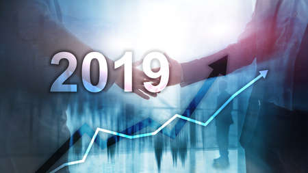 New year 2019 Financial growth graph on blurry business background.の写真素材