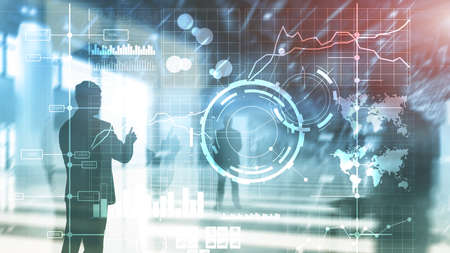 Business intelligence BI Key performance indicator KPI Analysis dashboard transparent blurred background.の写真素材