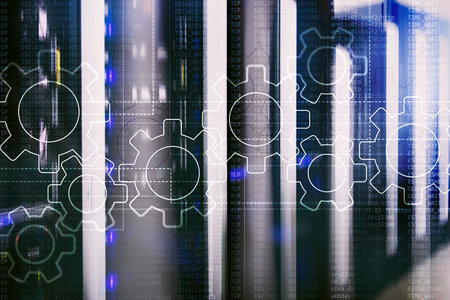 Gears mechanism, digital transformation, data integration and digital technology concept