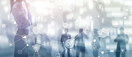 Technology industrial business process workflow organisation structure on virtual screen. IOT smart...