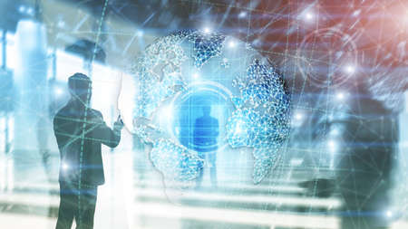 3D earth hologram, Globe, WWW, Global Business and Telecommunication.