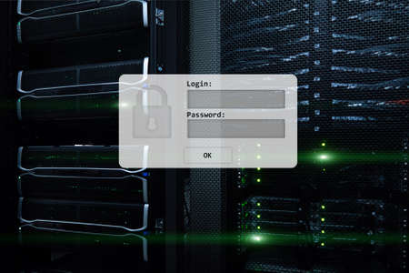 Server room, login and password request, data access and security