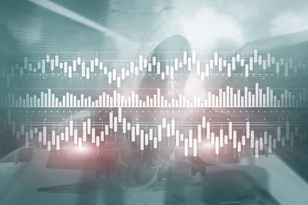 Candles chart diagram graph stock trading investment business finance concept mixed media double...