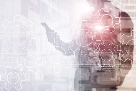 Gears mechanism, digital transformation, data integration and digital technology concept.の写真素材