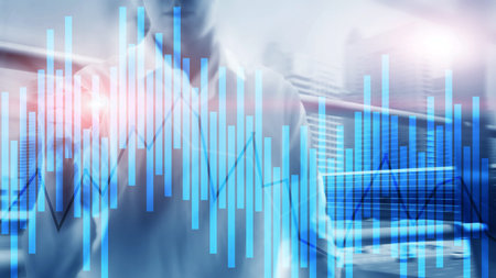 Trading and investment concept with candle chart, financial graph on blurred background abstract...