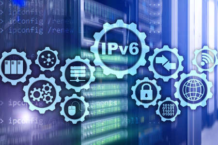 IPv6 Internet Protocol on server room background. Business Technology Internet and network conceptの写真素材