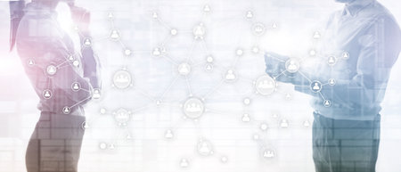 HR human resources management concept corporate organisation structure mixed media double exposure...