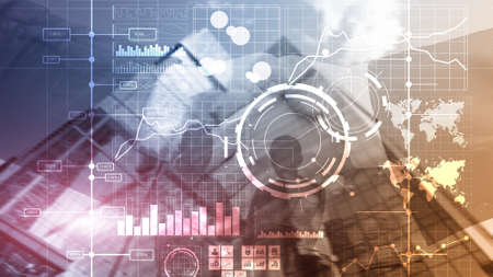 Business intelligence BI Key performance indicator KPI Analysis dashboard transparent blurred...