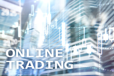 Online trading, FOREX, Investment concept on blurred business center background