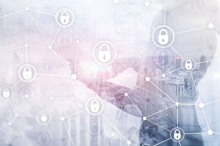 Cyber security, information privacy, data protection concept on modern server room background. Internet and digital technology concept.の写真素材