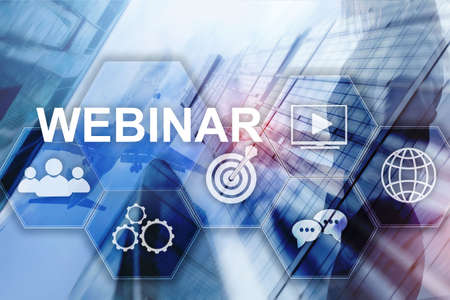 Webinar, Personal development and e-learning concept on blurred abstract background.