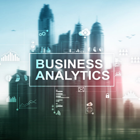 Business analytics concept on double exposure background.