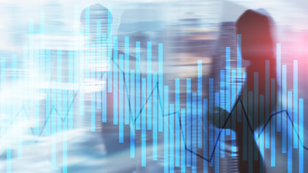 Trading and investment concept with candle chart, financial graph on blurred background abstract...