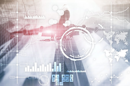 Business intelligence BI Key performance indicator KPI Analysis dashboard transparent blurred...