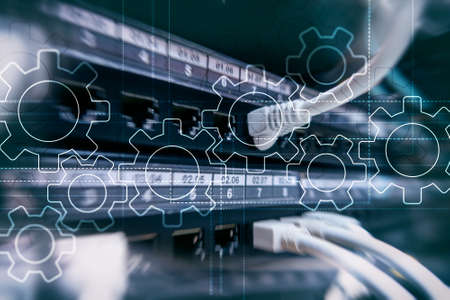 Gears mechanism, digital transformation, data integration and digital technology concept.の写真素材