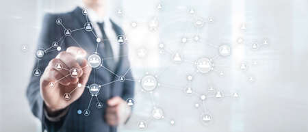 HR human resources management concept corporate organisation structure mixed media double exposure...