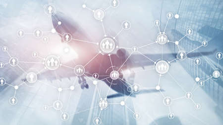 HR Human resources management peoples relation organisation structure virtual screen mixed media double exposure.の写真素材