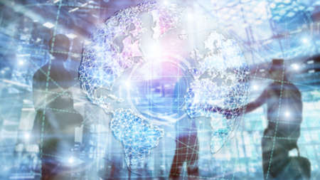 3D earth hologram, Globe, WWW, Global Business and Telecommunication.