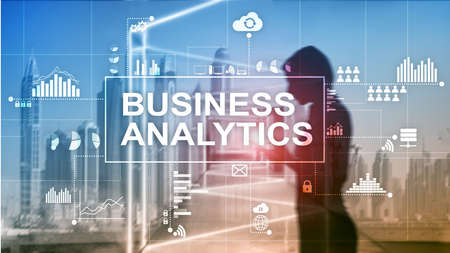 Business analytics concept on double exposure background.の写真素材