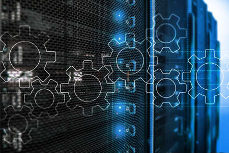 Gears mechanism, digital transformation, data integration and digital technology concept.の写真素材