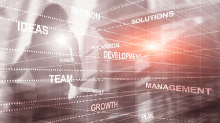 Abstract business background. Universal Wallpaper Finance concept. Silhouettes of people mixed media futuristic. Idias mission innovationの写真素材
