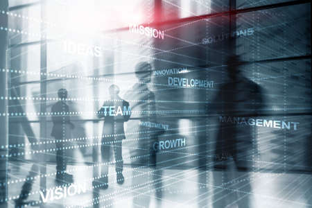 Abstract business background. Universal Wallpaper Finance concept. Silhouettes of people mixed media futuristic. Idias mission innovationの写真素材