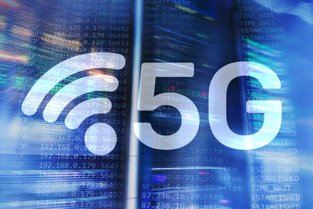 5G Network, 5G internet Connection Concept in digital background. Smart communication network...