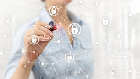 Cyber security, information privacy, data protection concept on modern server room background. Internet and digital technology conceptの写真素材