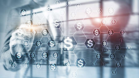 Dollars icons, money network structure. ICO trading and investment. Crowdfundingの写真素材