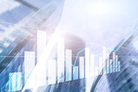 Abstract business modern city urban futuristic architecture background. Financial investment or Economic trends business idea and art work design.の写真素材