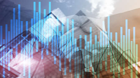 Trading and investment concept with candle chart, financial graph on blurred background abstract...