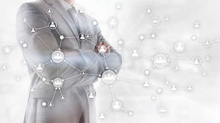 HR human resources management concept corporate organisation structure mixed media double exposure virtual screen.の写真素材