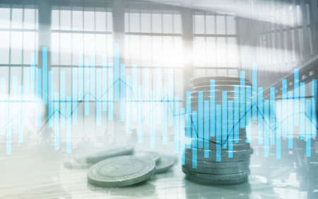 Candle chart. Business analysis, financial investment concept. Economic trend and blurred background...