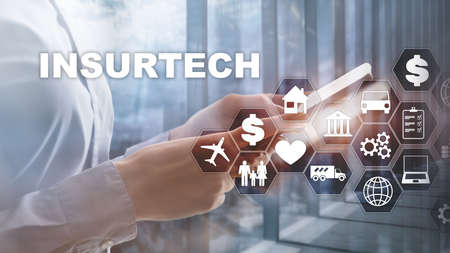 Insurance technology Insurtech concept. Inscription on a virtual screen.の写真素材