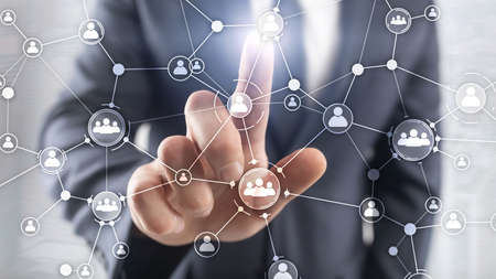 HR human resources management concept corporate organisation structure mixed media double exposure...