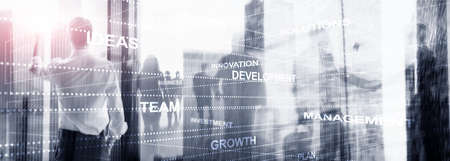 Abstract business background. Universal Wallpaper Finance concept. Silhouettes of people mixed media futuristic. Idias mission innovationの写真素材