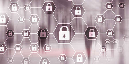 Corporate Security. Business protection. Locks on the virtual screen.の写真素材