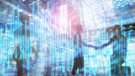 Trading and investment concept with candle chart, financial graph on blurred background abstract...