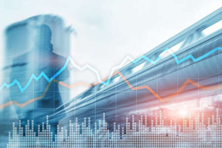 Business Financial Trading Investment concept graph virtual screen double exposure.