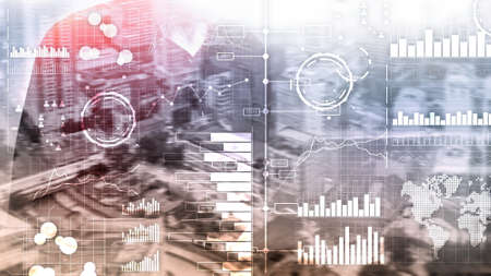 Business intelligence. Diagram, Graph, Stock Trading, Investment dashboard, transparent blurred backgroundの写真素材