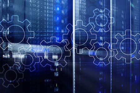 Gears mechanism, digital transformation, data integration and digital technology concept.の写真素材