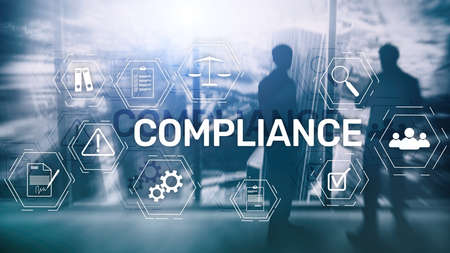 Compliance diagram with icons. Business concept on abstract background.の写真素材