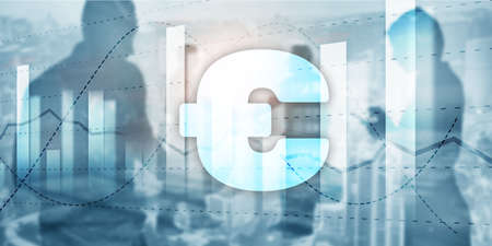 Euro sign on business background. Mixed Media Financial Banner.の写真素材