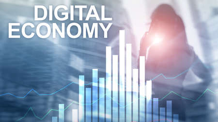 Digital economy, financial technology concept on blurred background.の写真素材