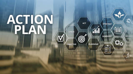 Action Plan Strategy Planning Vision Direction. Financial concept on blurred background.の写真素材