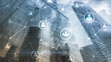 Double exposure people network structure HR - Human resources management and recruitment conceptの写真素材